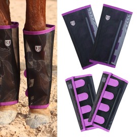 Harrison Howard Loose-Fitting Horse Fly Leggings Breathable, Tear-Resistant Fine Mesh Leg Guards Stay-on Comfortable Fly Boots (Set of 4) Amethyst Yearling