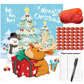 PARTYLOUD Christmas Party Games, Pin The Nose on The Reindeer, Christmas Holiday Party Games Supplies for Kids Families Adult Groups
