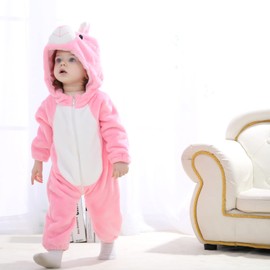 maxToonrain Baby Pink Rabbit Costume Romper Toddler Boys & Girls Role-Playing Outfit with Zipper Hooded Flannel Bunny Onesie Pajamas (3-4 Years)