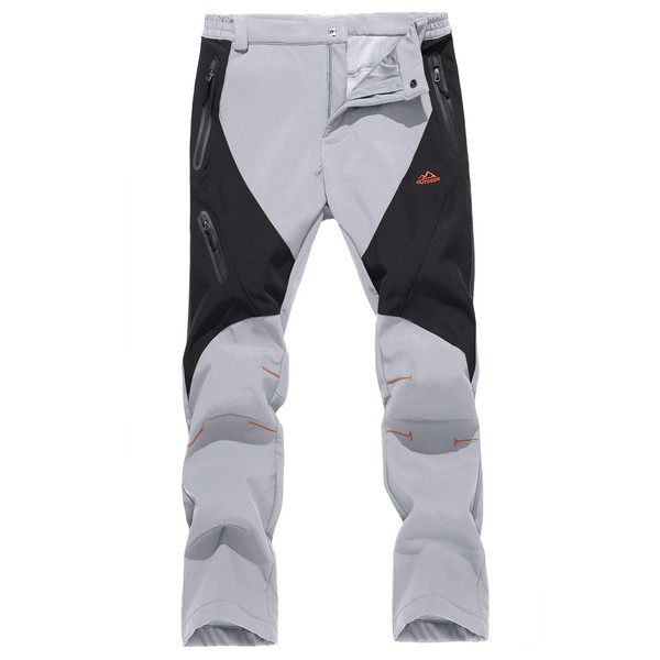 TACVASEN Men's Pants-Waterproof Windproof Hiking Skiing Soft Shell Pants, LGrey