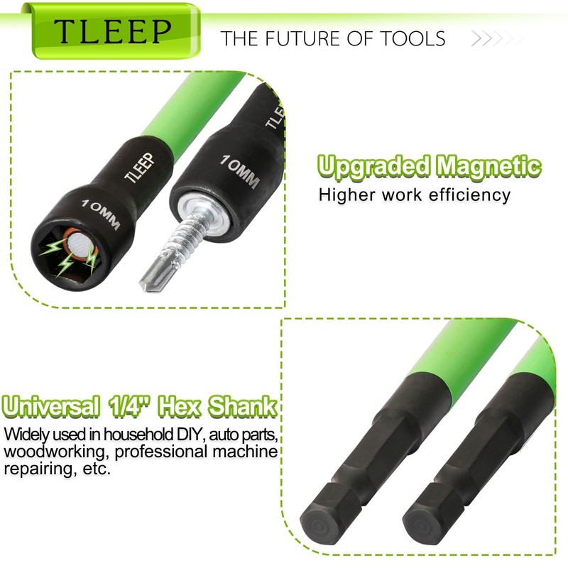 TLEEP 150MM 10mm Magnetic Power Nut Driver Set for Impact