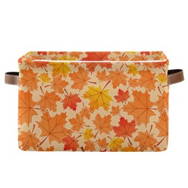 Large Storage Basket Autumn Maple Leaf Yellow Fallen Leaves Foldable Storage Box Organizer Bins with Handles for Bedroom Home Office