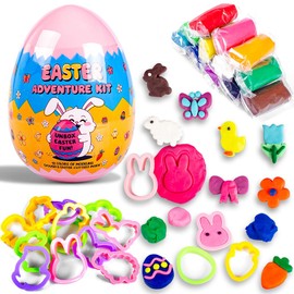 Waybla Easter Basket Stuffers for Kids, 12 Colors Modeling Dough & 12 Easter-Shaped Cutters in 6-Inch Egg, Easter Non-Candy Treat Bag Fillers, Giveaways & Easter Gift for Kids