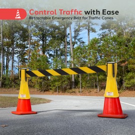 Retractable Traffic Cone Warning Belt - Hazardous Caution Tape Style, Warning/Emergency Belt, Magnetic & Weather Resistant Design, Retractable Belt Length: Extends Up to 10’ ft. - Pyle PCNTP16.5