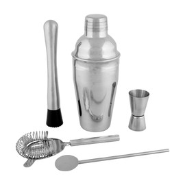 Rink Drink 5 Piece Manhattan Cocktail Shaker Set - with Hawthorne Strainer Jigger Bar Spoon Muddler - Silver