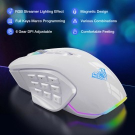AULA,AIGO Aigo BM21 Slient & AULA RGB Gaming Mouse LED Programmable Optical Backlit Mouse - AULA H510 White