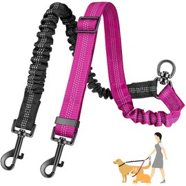 SlowTon Double Lead for 2 Dogs, Adjustable 360° Rotatable No Tangle, Reflective Dog Lead Splitter for Small Dogs (Black + Rose Red, 2 Colours Version for S + M)