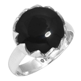 Jeweloporium 925 Sterling Silver Ring for Women Size V 1/2 Real Black Onyx Gemstone Solitaire Silver Ring Valentine's Day Gift Costume Jewelry