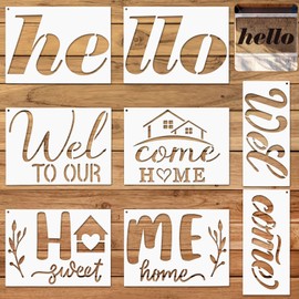 8 Pcs Welcome Stencils for Painting, Reusable DIY Home Decor Templates Door Mat Stencils for Wood, Fabric, Wall, Doormat Crafts, Canvas, Furniture Signs