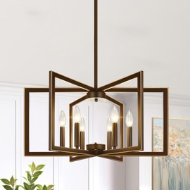 6-Light Modern Brown Chandelier, Geometric Dining Room Light Fixture Industrial Pendant Lights Kitchen Island, Hanging Metal Farmhouse Chandelier for Dining Room Entryway Foyer