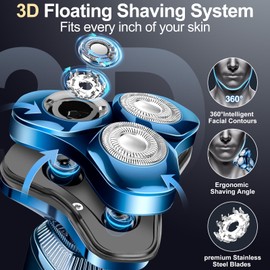 Electric Razor for Men,Men’s Electric Shavers Rotary LED Display Waterproof Rechargeable, Electric Shaver for Men Cordless Floating Head Replaceable Blades
