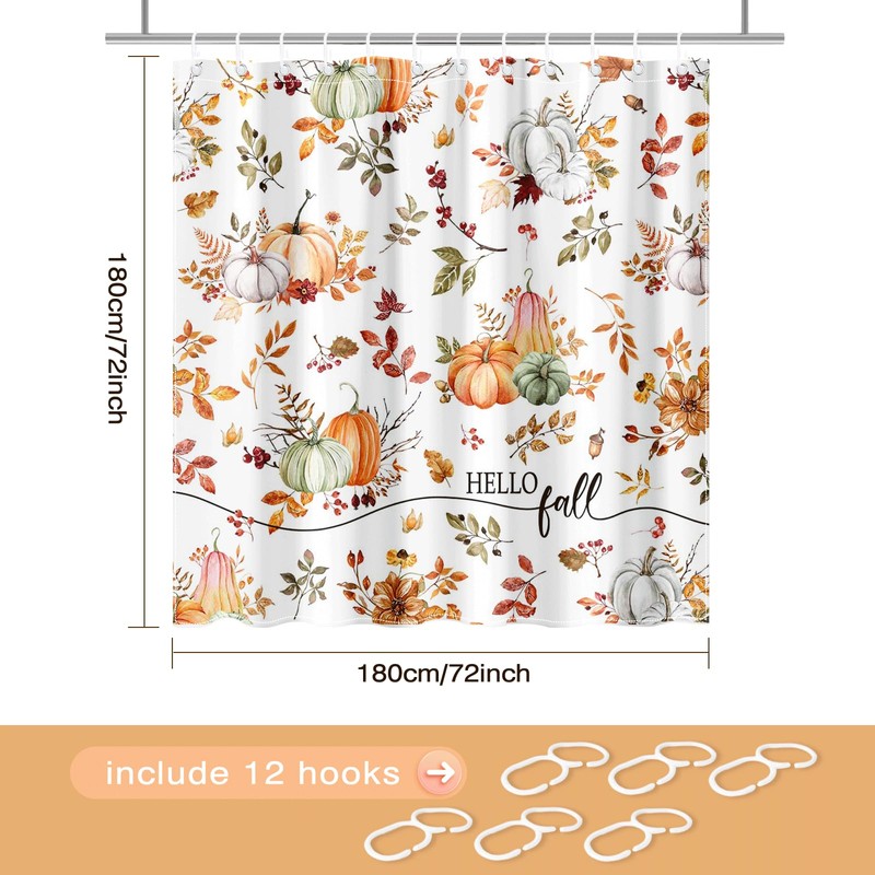 Lindameler Fall Pumpkin Shower Curtain for Bathroom, Autumn Fallen Maple