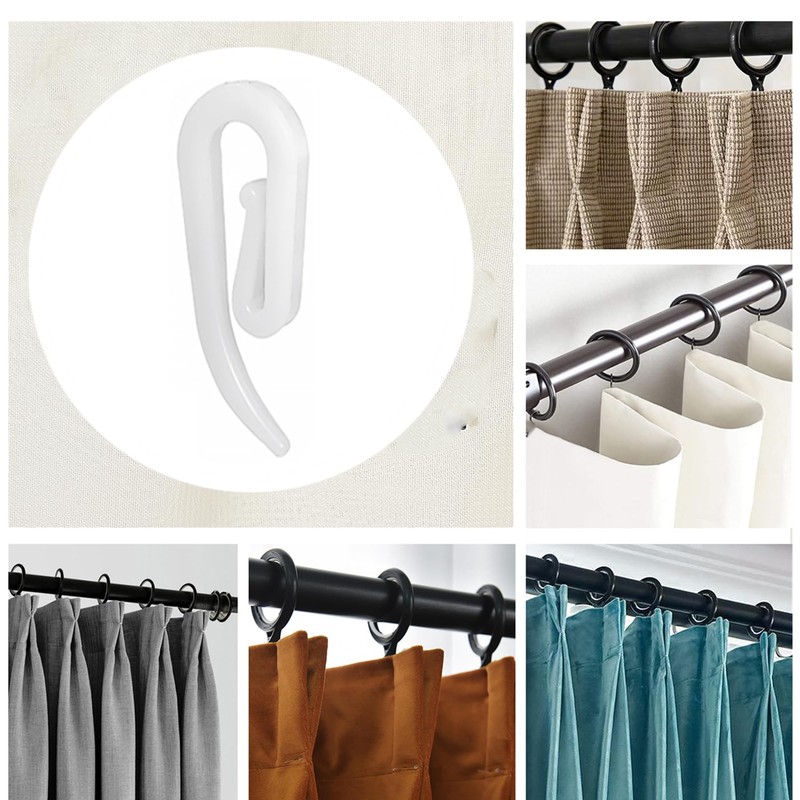 White Plastic Curtain Hooks for Door,Window Curtain Header Tape Drapery