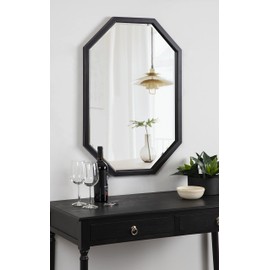 Kate and Laurel Hogan Farmhouse Octagon Wood Wall Mirror; 24 x 36; Rustic Black; Traditional Inspired Geometric Wall Decor