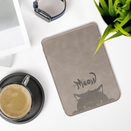kwmobile Cover Compatible with Kobo Clara BW/Colour Cover - eReader Case - Meow Cat Grey/Black
