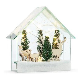 Napco Deer in Forest - 7 x 6.5 Inch Glass LED Light-Up Decorative Holiday Figurine