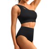 Tempt Me Women Black One Shoulder High Waisted Bikini Color