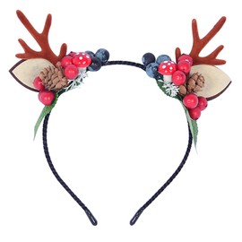 MEZHEN Christmas Headband, Christmas Headpiece, Reindeer Antlers, Flower Crown, Headband, Antlers, Pine Cones, Red Berry, Hair Accessories, Headbands, Horns Hairband, Girls, Christmas Party, Carnival,