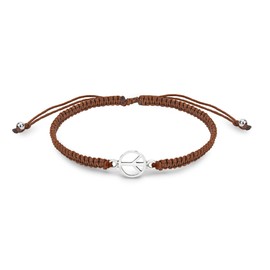 AeraVida Minimalist Peace Sign Sterling Silver Charm Brown Rope Adjustable Bracelet | Classic Sterling Silver Bangle Bracelet | Vintage Bangle Bracelets for Women | Sterling Silver Bracelets