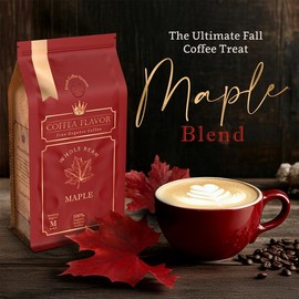 Maple Whole Bean Coffee by Coffea Flavor - Gourmet Flavored Coffee, 100% Arabica, Medium Roast, USDA Organic, Fair Trade, Freshly Roasted, 16 oz Bag
