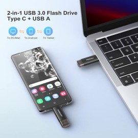 Vansuny 128GB Type C Flash Drive 2 in 1 OTG USB 3.0 + Tape C Memory Stick with Keychain Dual Thumb Photo Stick Jump Drive for Android Smartphone, Computers, MacBook, Tablets, PC
