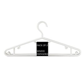 Pack of 5 Clothes Hanger Coat Premium Quality Strong Plastic Non-Slip All Purpose Space-Saving For Jacket Trouser Dress Jeans Hangers (White) (D1)
