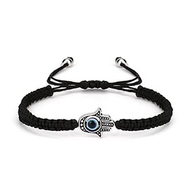 Evil Eye Bracelet Hand-Woven Red Rope Cord Fatima Hand Strand Bracelet Adjustable Kabbalah String Amulet Nazar Hamsa Eyes Thread Braided Bracelet for Women Protection Lucky Jewelry-black hand