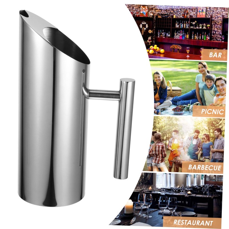 Mobestech Stainless Steel Beverage Pitcher Tea Jug with Straight for