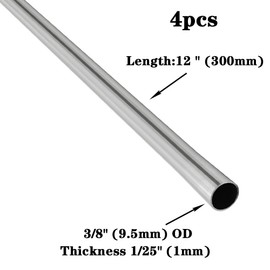 JoyTube 3/8" OD 304 Stainless Steel Tube 12" Length 1/25" Wall Thickness Weldable Tubing Round Metal Straight Pipe for Industry,Construction, DIY, Furnishing,Decoration,Crafts Model (4 Pcs)