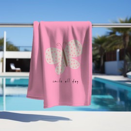 MTOnlinehandel Children's Beach Towel 70 x 140 cm - Soft & Absorbent Bath Towel with Butterfly Motif - Cotton & Polyester Mix - Quick Drying