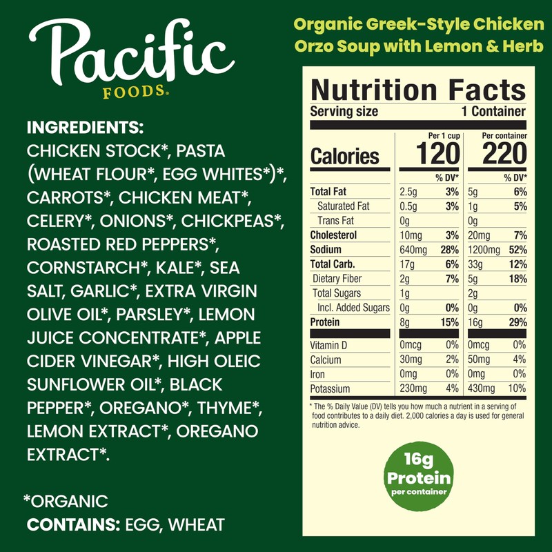 Pacific Foods Organic Greek-Style Chicken Orzo Soup With Lemon and