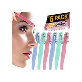 Nylea 6 Pack Eyebrow Razor for Women & Men Face Precision [Japanese Blades] Shaper Trimmer with Cover Short Head & Gel Handle for Shaping, Disposable Men Facial Hair Remover & Shaving Tool Peach Fuzz