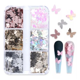 generic 6 Rejillas 3d Para Uñas Con Forma De Mariposa, Lentejuelas,