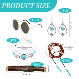 1 x Pendant Necklace, 1 Pair of Earrings, 1 x Multilayer Magnetic Clasp Bracelet, 1 x Turquoise Bracelet, 1 x Round Sunglasses, Boho Jewellery, Vintage Jewellery, One size
