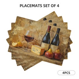 Arevigh Retro Red Wine Placemats Set of 4 Washable Table Mats Vintage Mid Century Heat-Resistant Cotton Linen Place Mats for Dining Table Kitchen Indoor Outdoor Party Holiday Décor