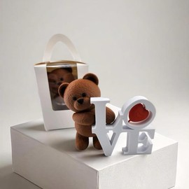 Teddy of Love- Sweet 3D Printed Teddy Bear Holding a Mother's Day "Love" Message:_Brown Bear with Love