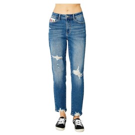 Judy Blue High Waist Queen of Hearts Coin Pocket Boyfriend Relaxed Fit Jeans (Medium Blue, 11)