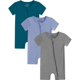 Jimonda Boys Baby Girls Short Sleeve Romper Unisex Baby Footless Pajamas With Viscose 2-Way Zipper Front 3Pcs9-12M