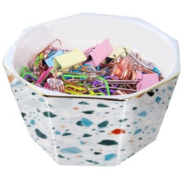 LEAZUL Ceramic Paper Clip Holder With Gold Line Geometric Terrazzo Marble Paper Clip Dispenser for Desk Cute Paper Clip Organizer Office Binder Clip Holder Gift for Office Blue