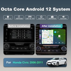 8 Core 4+32G Android Car Radio Stereo for Honda Civic 2006-2011 with Wireless CarPlay/Android Auto, 10.1'' HD Touchscreen Car Radio with AM/FM/RDS Backup Camera Bluetooth WiFi GPS SWC