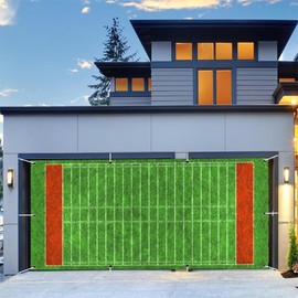 Leowefowa American Football Field Garage Door Decorations Backdrop 16x7ft Green Lawn Single Garage Door Banner Sport Garage Buddy Game Team Competition Garage Door Holiday Covers Background