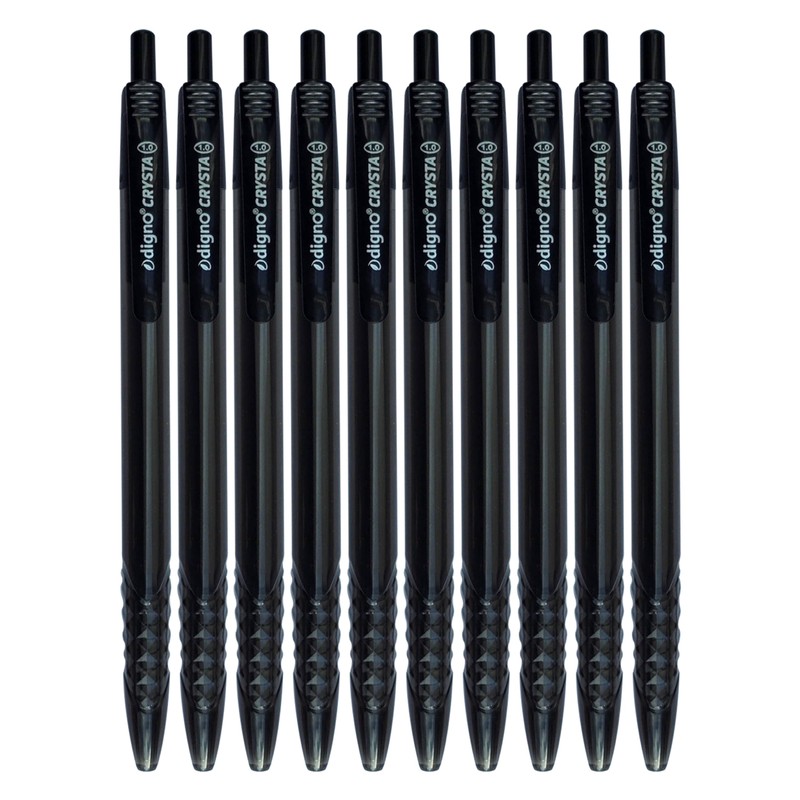 DIGNO Crysta Retractable Ballpoint Pens, BLACK, Medium Point (1.0mm), Pack