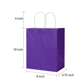 Oikss 100 Pack 8x4.75x10 inch Medium Kraft Bags with Handles Bulk, Paper Bags Birthday Wedding Party Favors Grocery Retail Shopping Takeouts Business Goody Craft Gift Bags Sacks (Purple 100PCS Count)