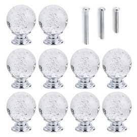 IEIK 10 PCS Crystal Cabinet Knobs Round Glass Bubbles Knobs Smooth Drawer Pulls Handle for Home, Cabinet, Drawer and Dresser with 3 Different Size Screws, 30MM (Transparent)