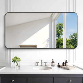 KOCUUY 24"x48" Large Rectangle Vanity Mirror, Black Metal Frame Mirror with Rounded Corner, Modern Design of Upgraded Shatterproof Glass for Bathroom, Bedroom, Living Room, Entryway
