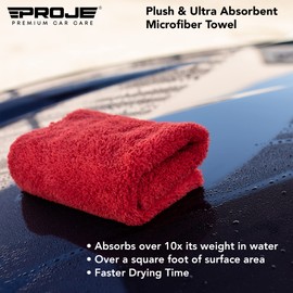 PROJE' Red Microfiber Towel for Car - Ultra Absorbent - Car Drying, Polishing, Buffing Cloth & Interior Detailing Towel - 500 GSM 16x16in - Auto Detailing Supplies - Pack of 3