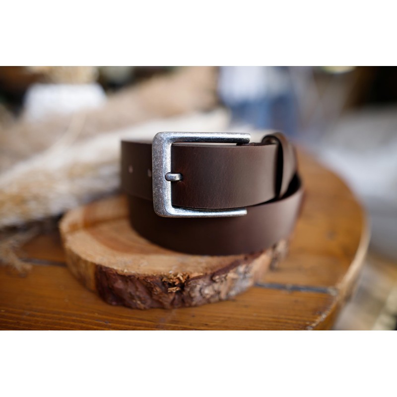 Gusti Kara Plain Leather Belt with Silver Buckle Suit Belt