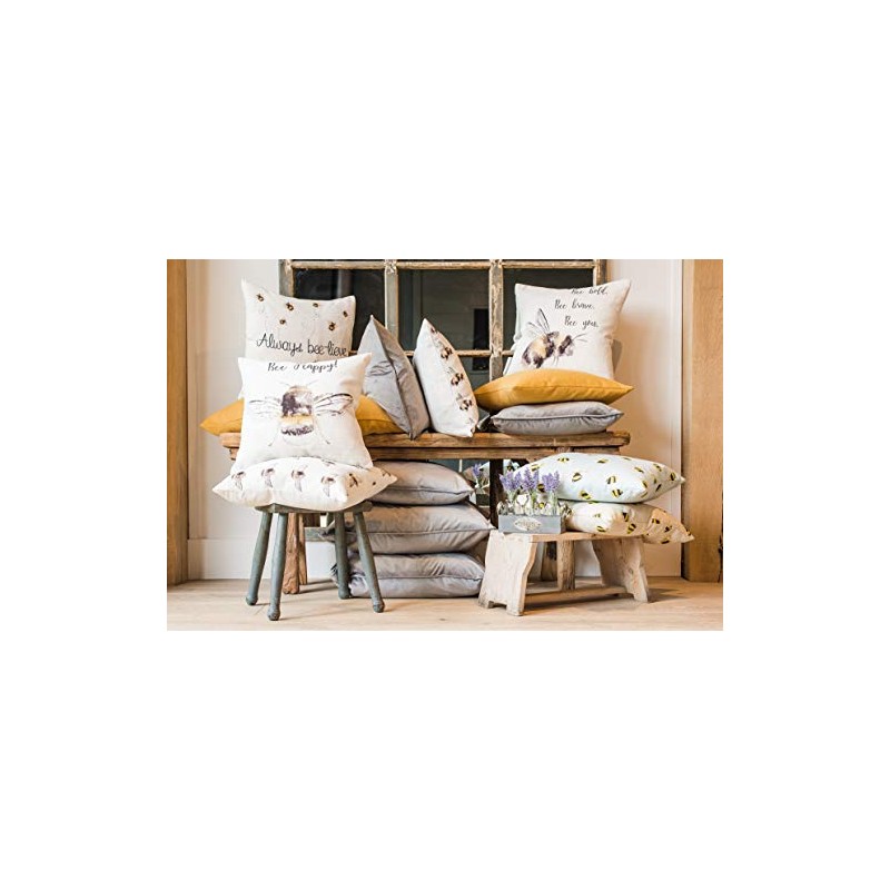 Evans Lichfield Bee You Repeat Cushion Cover, Polyester, Linen, White