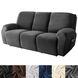 HFCNMY Recliner Couch Cover,8 Pieces Stretch Velvet Recliner Sofa Cover,Washable Recliner Cover with Elastic Bottom Black