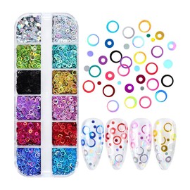 12 Grids Colorful Nail Art Sequins Bright Candy Colors Chunky Star Nail Glitter Laser Confetti for Women DIY Manicure Nail Flakes Accessories (Colorful Circle)